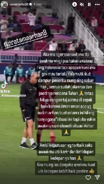 Nova Arianto mengaku sempat menelepon Pratama Arhan. [Instagram/@novarianto30]