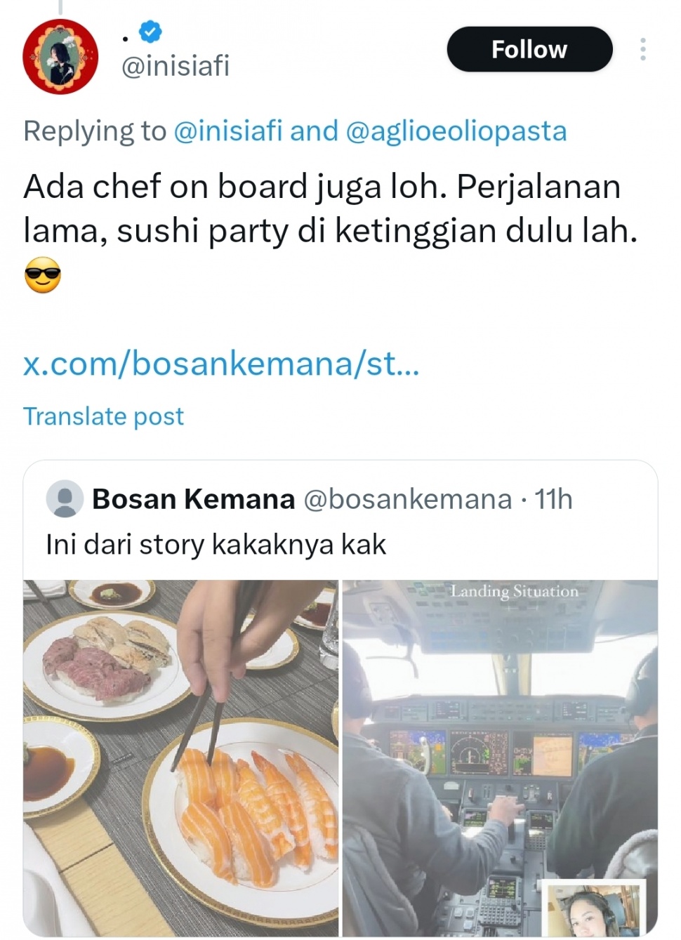 Kakak Erina Gudono, Nadya Sofia Gudono Makan Sushi di Jet Pribadi (X)