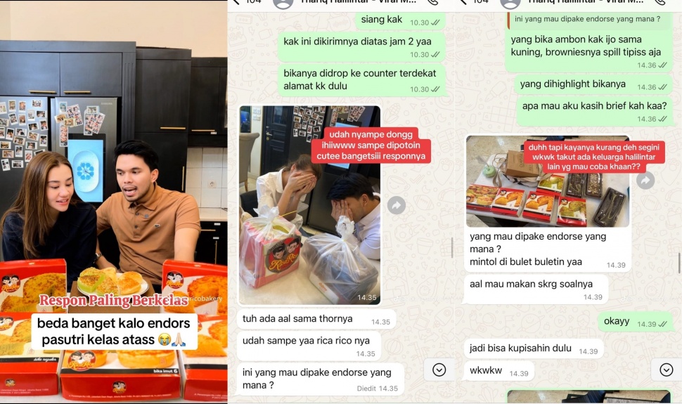 Aaliyah Massaid dan Thariq Halilintar saat menerima endorse. (TikTok/@ricaricobakery)