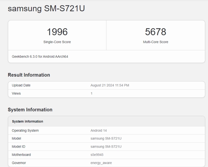 Samsung Galaxy S24 FE versi AS memakai chipset Exynos. (Geekbench)