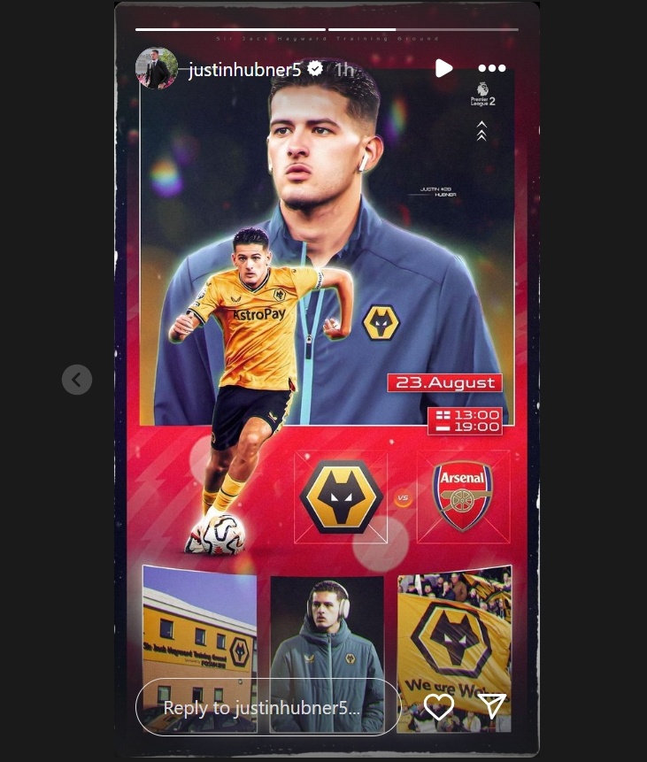 Justin Hubner kembali ke Wolves U-21 dan akan main lawan Arsenal U-21. (Instagram/@justinhubner5)