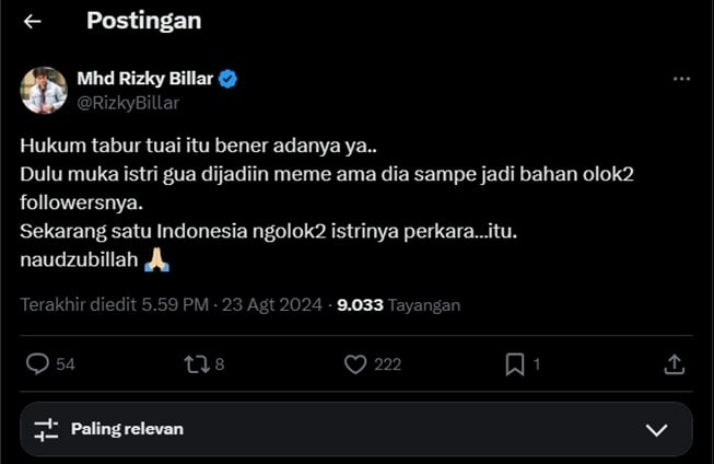 Kaesang Pangarep disebut kena karma oleh Rizky Billar (Instagram)