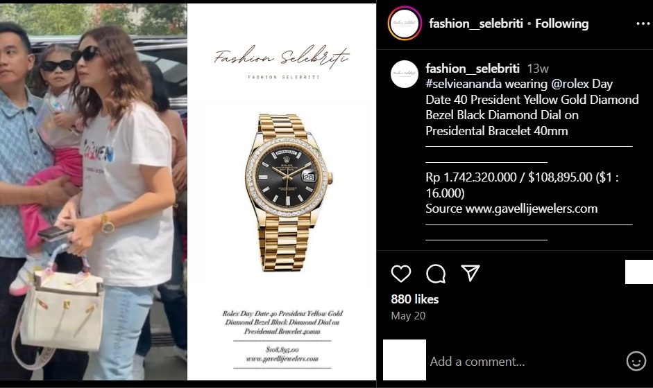 Koleksi jam tangan menantu dan anak Jokowi. (instagram/fashion_selebriti)