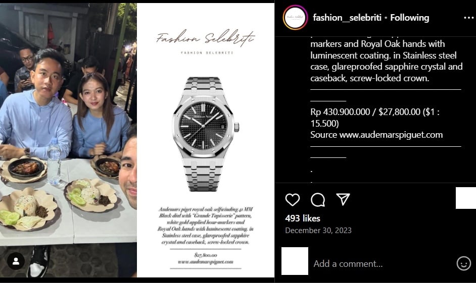 Koleksi jam tangan menantu dan anak Jokowi. (instagram/fashion_selebriti)