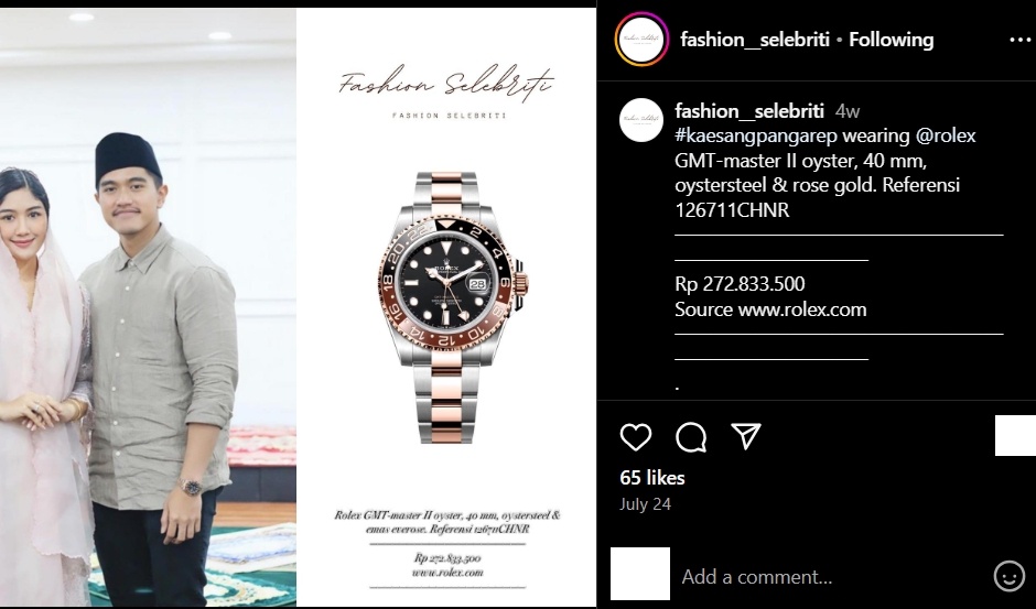 Koleksi jam tangan menantu dan anak Jokowi. (instagram/fashion_selebriti)