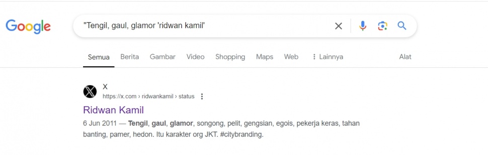 Cuitan lawas Ridwan Kamil masih tersimpan di database X dan Google. (Google)