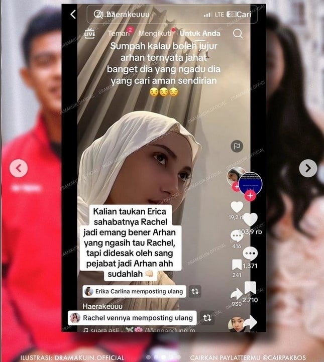 Rachel Vennya mengunggah ulang konten seorang perempuan soal Pratama Arhan yang tidak mau jujur soal kabar perselingkuhan sang istri, Azizah Salsha. [Instagram]