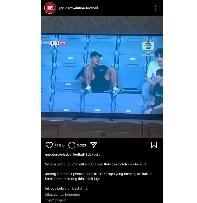 Pratama Arhan dikritik karena gaya duduknya di kursi tibun (Instagram)