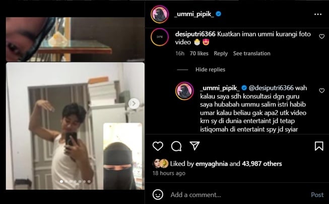 Umi Pipik ditegur gara-gara sering posting foto di media sosial (Instagram)