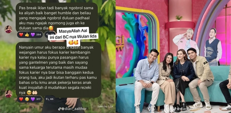 Tangkapan layar broadcast channel Wulan LIDA memuji etika Aaliyah Massaid. (TikTok/@diari_aalthor)