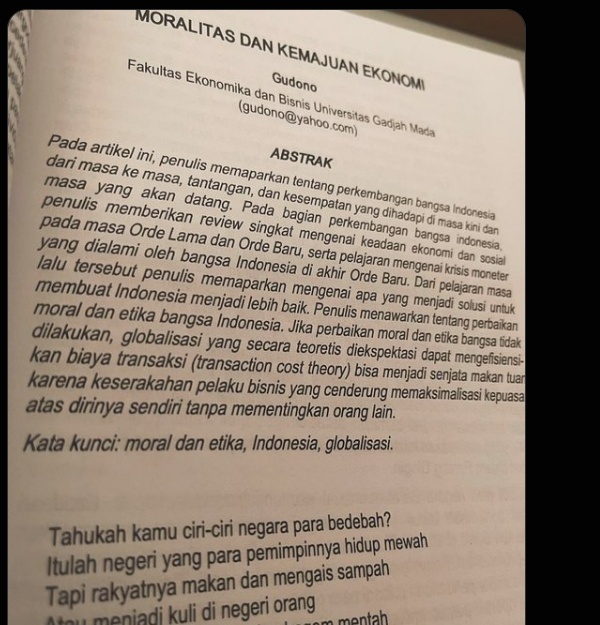 Salah satu tulisan Prof Gudono viral di media sosial. (X @RheaZahiya)