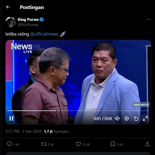 Viral video Ketua Relawan Jokowi, Silfester Matutina marah-marah saat berdebat dengan Rocky Gerung. (Tangkapan layar/X)