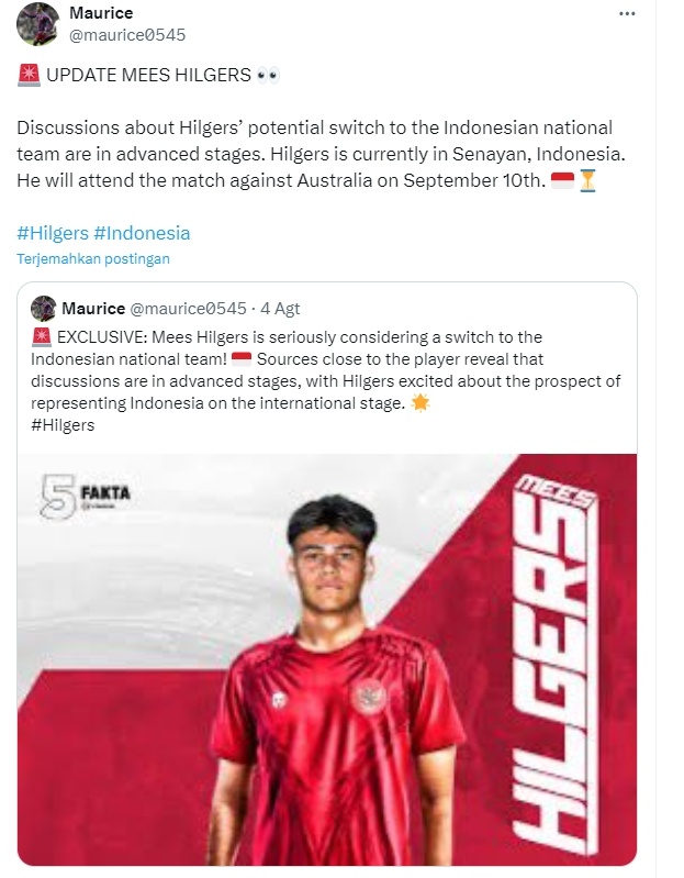 Mees Hilgers dikabarkan sudah di Jakarta. (X/@maurice0545)