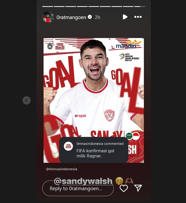 Ragnar Oratmangoen beri respons kocak ke Sandy Walsh. (Instagram/@0ratmangoen)