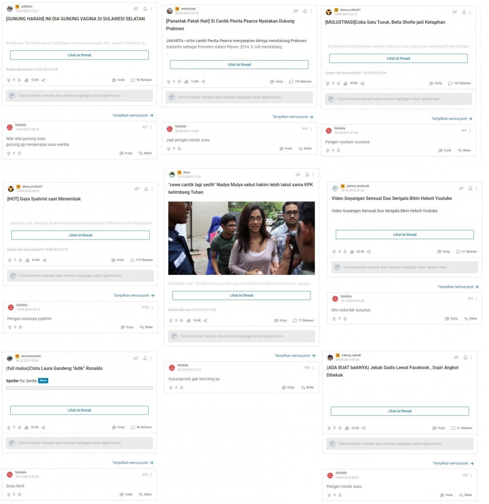 Jejak digital akun Kaskus fufufafa yang melakukan pelecehan ke sejumlah artis. (X/@kodokodar)