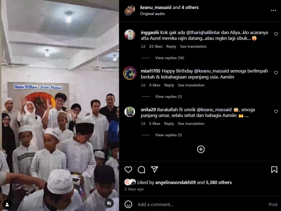 Warganet menyoroti absennya Aaliyah Massaid dan Thariq Halilintar di ulang tahun Keanu Massaid. (Instagram/@keanu_massaid)