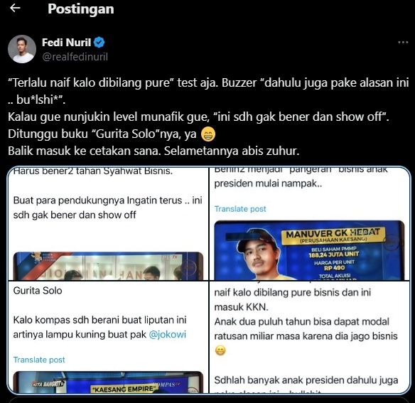 Twitwar Fedi Nuril dengan pengguna akun X. (tangkapan layar/x)