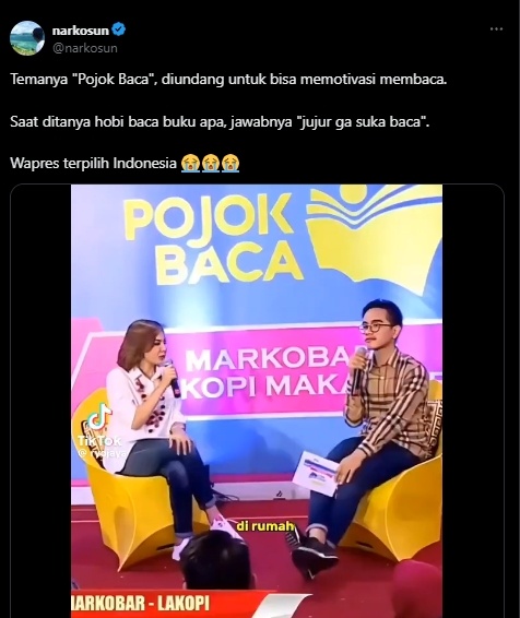 Video lawas Najwa Shihab saat bertanya soal hobi baca Gibran. (tangkapan layar/X)