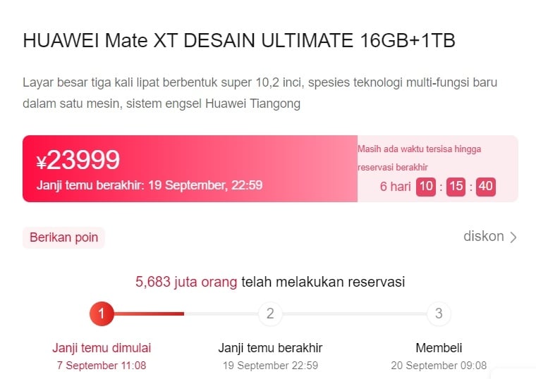 Data pemesanan Huawei Mate XT. (VMall)