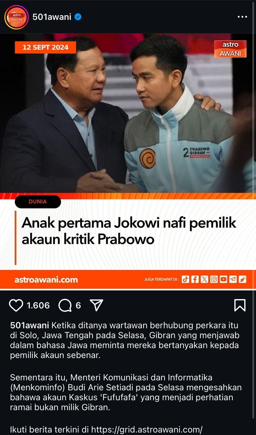 Pemberitaan Malaysia tentang Fufufafa (Instagram)