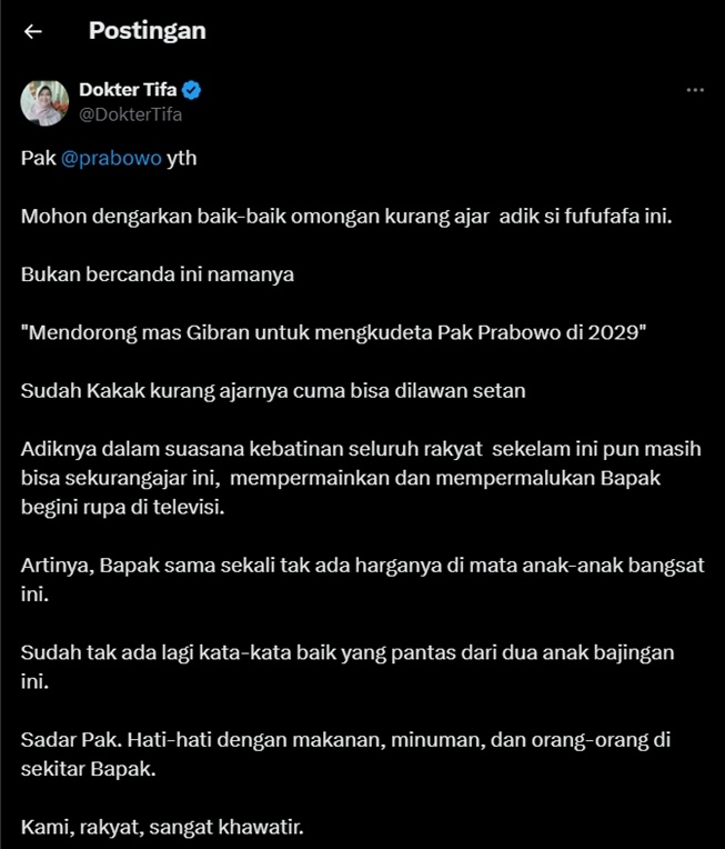 Cuitan Dokter Tifa tentang Kaesang Pangarep (X)