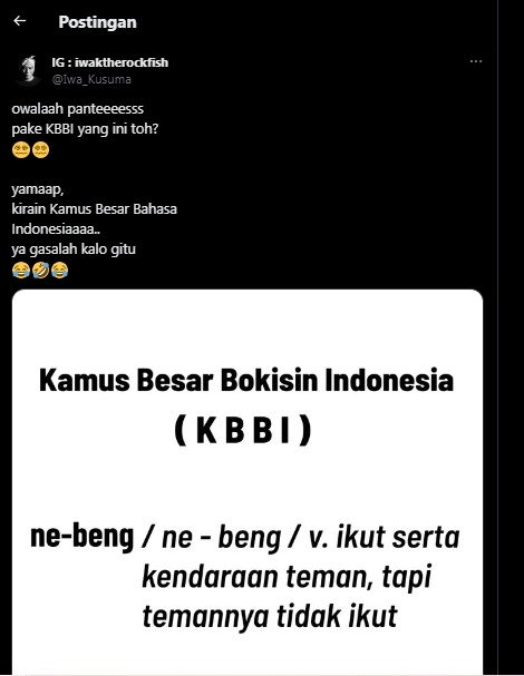 Unggahan Iwa K yang memplesetkan istilah nebeng diduga menyindir ucapan Kaesang soal penggunaan pesawat jet pribadi. (tangkapan layar/X)