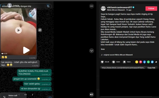 Postingan Nikita Mirzani untuk Lolly (TikTok)