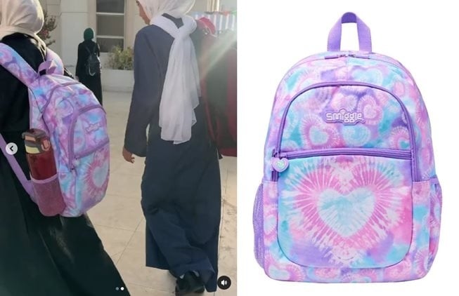 Tas Maryam anak Oki Setiana Dewi saat sekolah di Mesir. (Kolase Instagram/okisetianadewi dan lazada.co.id)