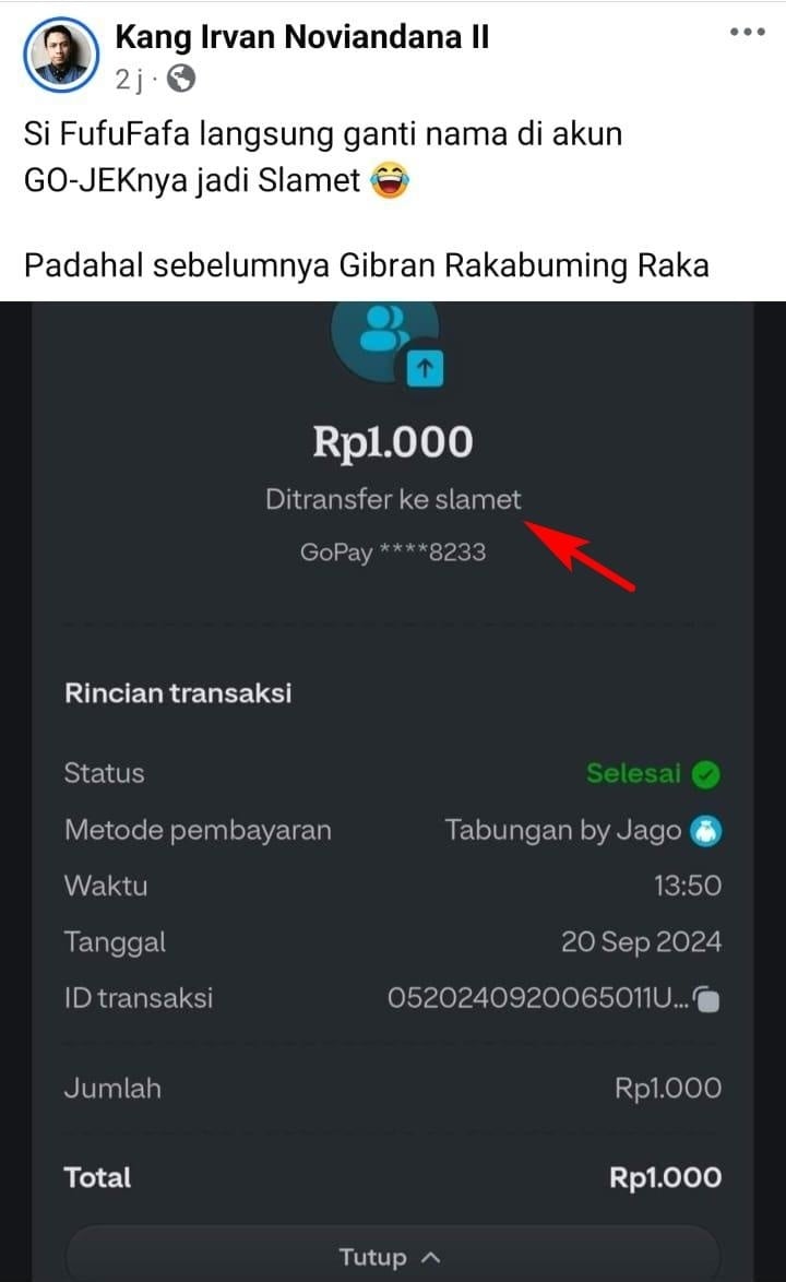 Tangkapan layar top up akun e-wallet @/fufufafa. (X/@Piyusaja2)