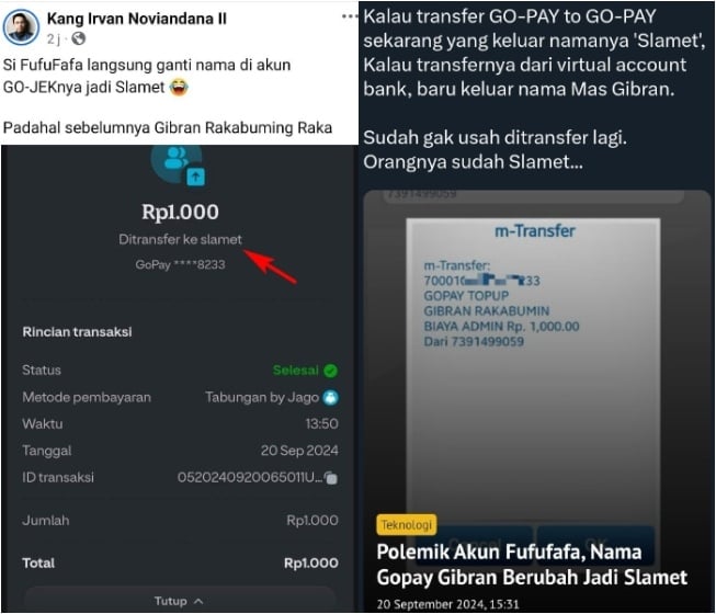 Akun GoPay diduga milik Gibran (X)