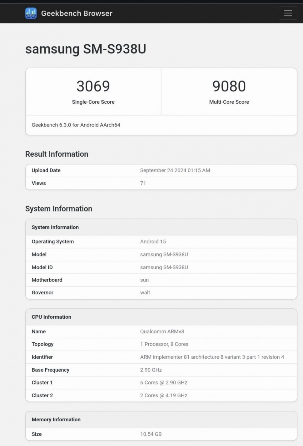 Hasil pengujian Geekbench untuk Samsung Galaxy S25 Ultra. (Geekbench)