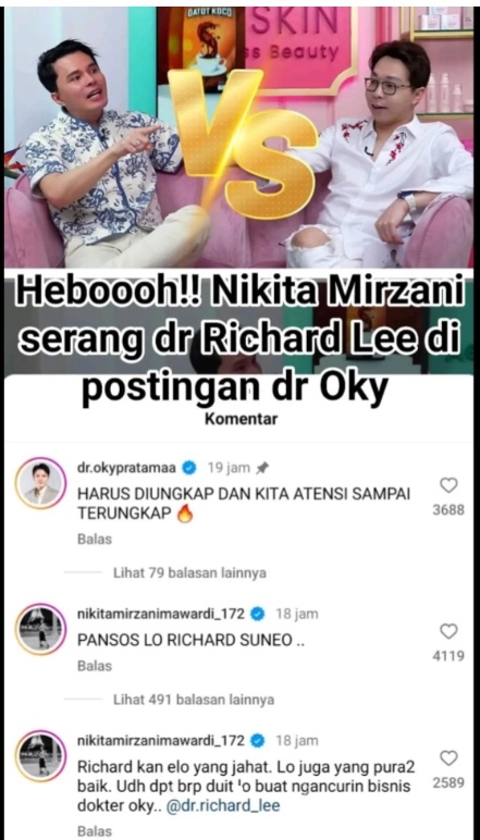 Komentar Nikita Mirzani di postingan Richard Lee [Instagram]