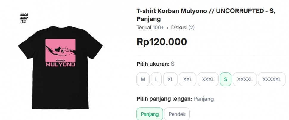 Kaos 'Korban Mulyono' laris manis di e-commerce. (Tokopedia)