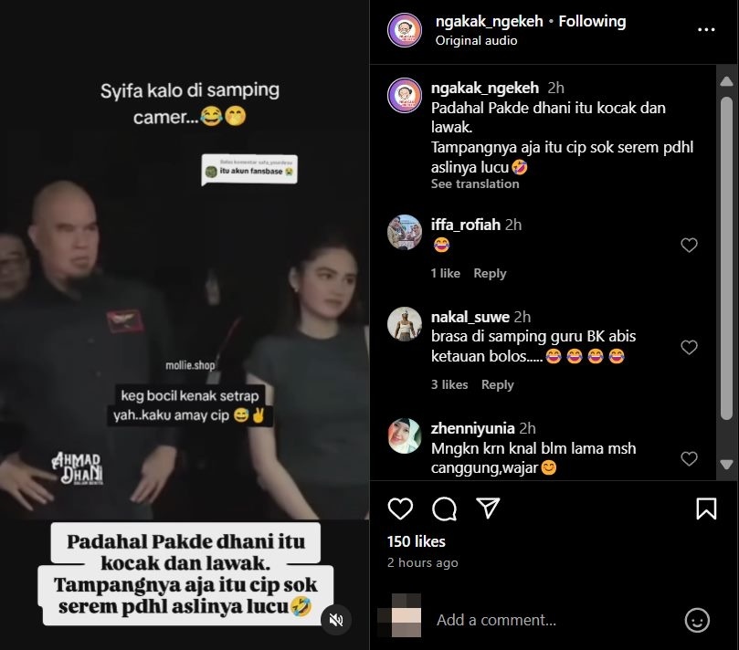 Syifa Hadju tegang di sebelah Ahmad Dhani. (Instagram/@ngakak_ngekeh)