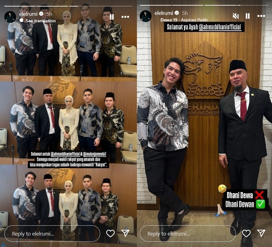 Instagram Story El Rumi saat pelantikan Ahmad Dhani dan Mulan Jameela sebagai Anggota DPR. (Instagram/@elelrumi)