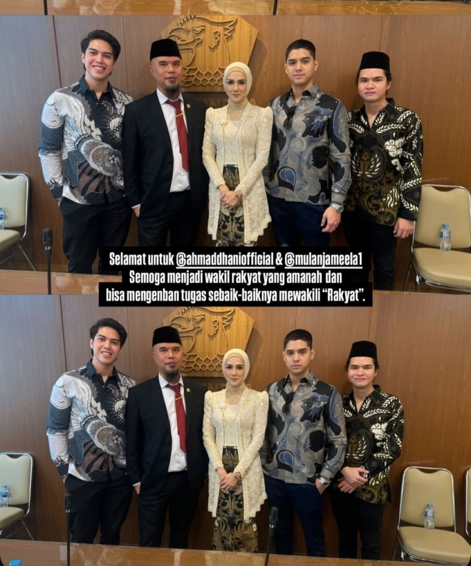 Potret Mulan Jameela dan Ahmad Dhani di Pelantikan DPR RI Bersama Al El Dul (Instagram)