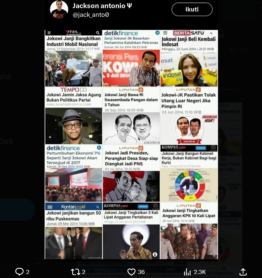 Kumpulan janji Jokowi diungkit netizen. (X @SaputraGone) 