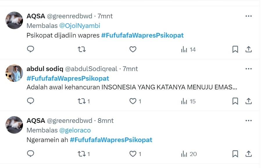 Tagar Fufufafa Wapres Psikopat (X)