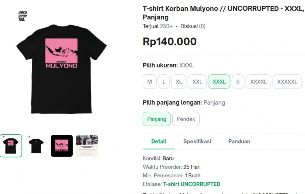 Kaos Korban Mulyono laris manis. (Tokopedia)