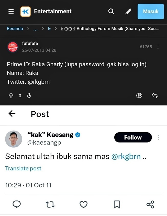 Postingan lawas Kaesang Pangarep (Twitter)