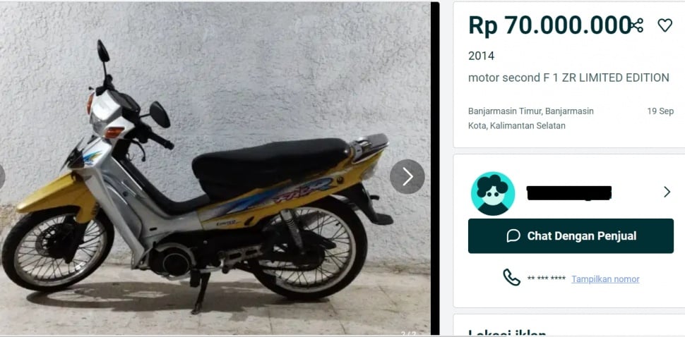 Yamaha F1ZR seharga 70 juta (Olx)