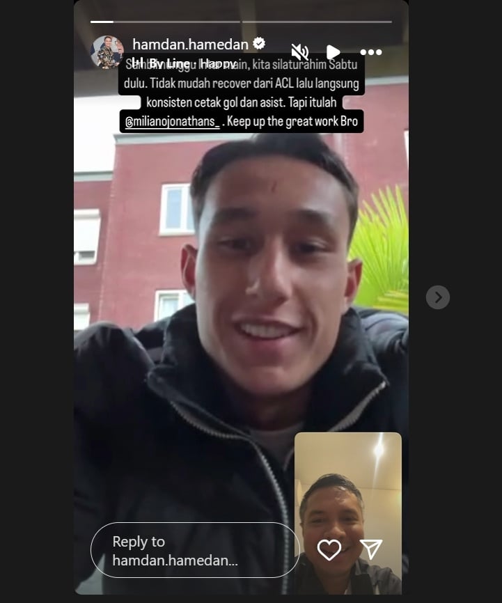 Miliano Jonathans sedang video call dengan Hamdan Hamedan. (Instagram/@hamdan.hamedan)