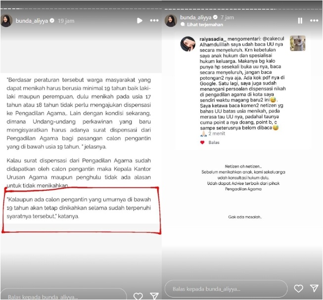 Postingan Bunda Aliyya (Instagram)