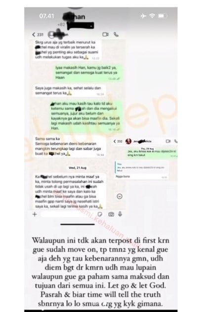 Chat diduga Arhan dan Rachel Vennya (Instagram)