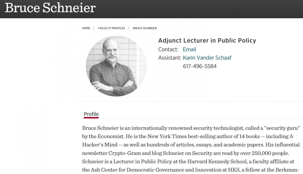 Profil Bruce Schneier, salah satu dosen di Harvard. (hks.harvard.edu)