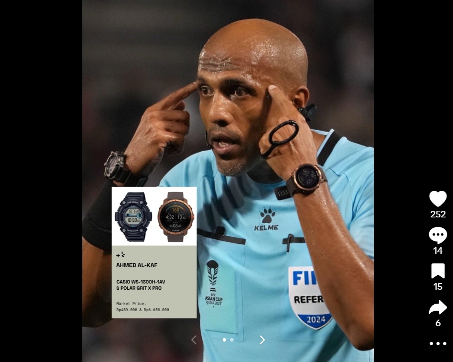 Jam tangan wasit Indonesia vs Bahrain. (tiktok/tankamedium)