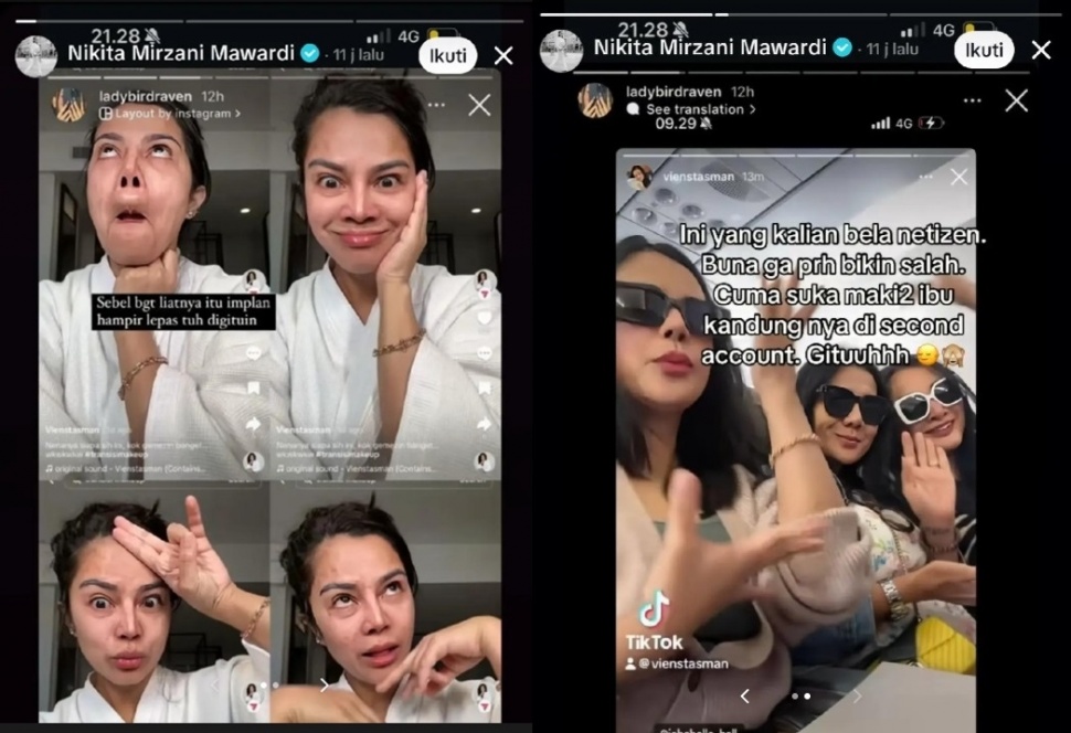 Nikita Mirzani membocorkan isi second account Rachel Vennya untuk ibunya, Vien Tasman. (TikTok/@hadehpusingg)