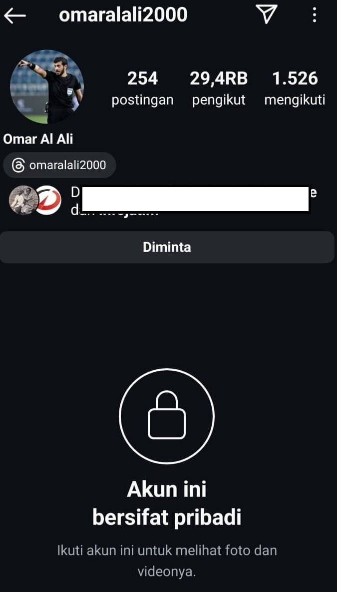 Wasit Omar Al Ali gembok akun Instagram-nya. (ist)