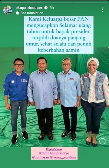 Eko Patrio beri ucapan ulang tahun ke Prabowo Subianto. (Instagram)