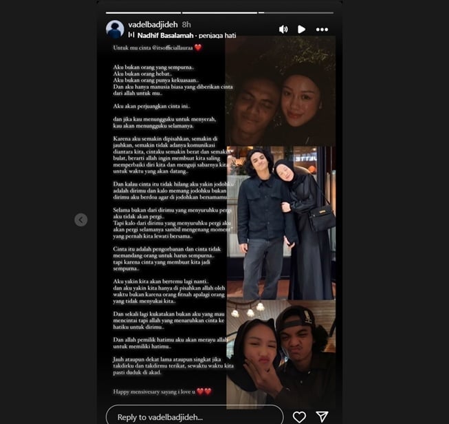 Pesan Vadel Badjideh untuk Laura Meizani (Instagram)